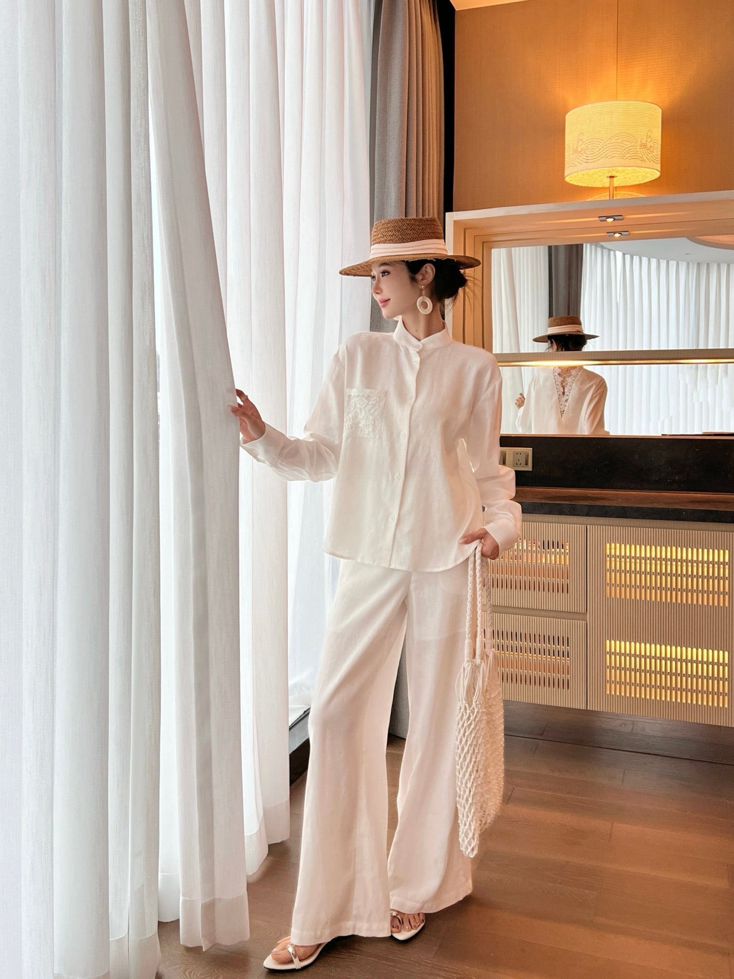 Brune*C 25ss linen lace suit