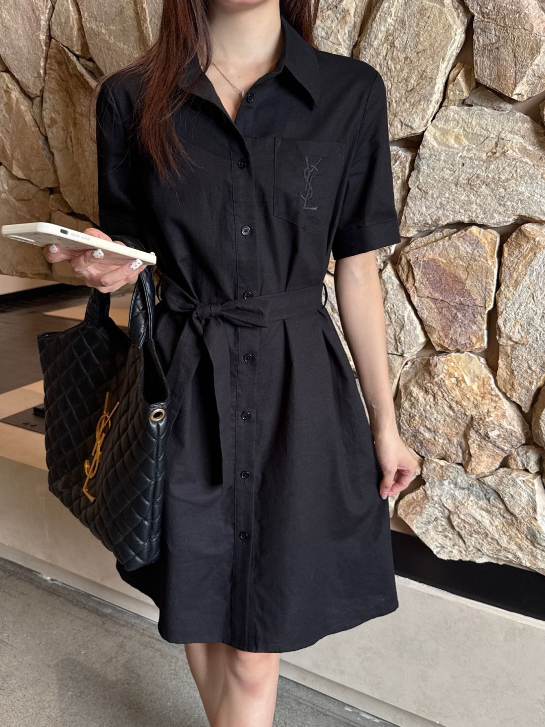 YS* embroidered tied shirtdress