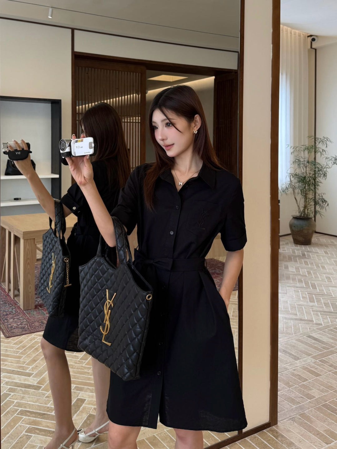 YS* embroidered tied shirtdress