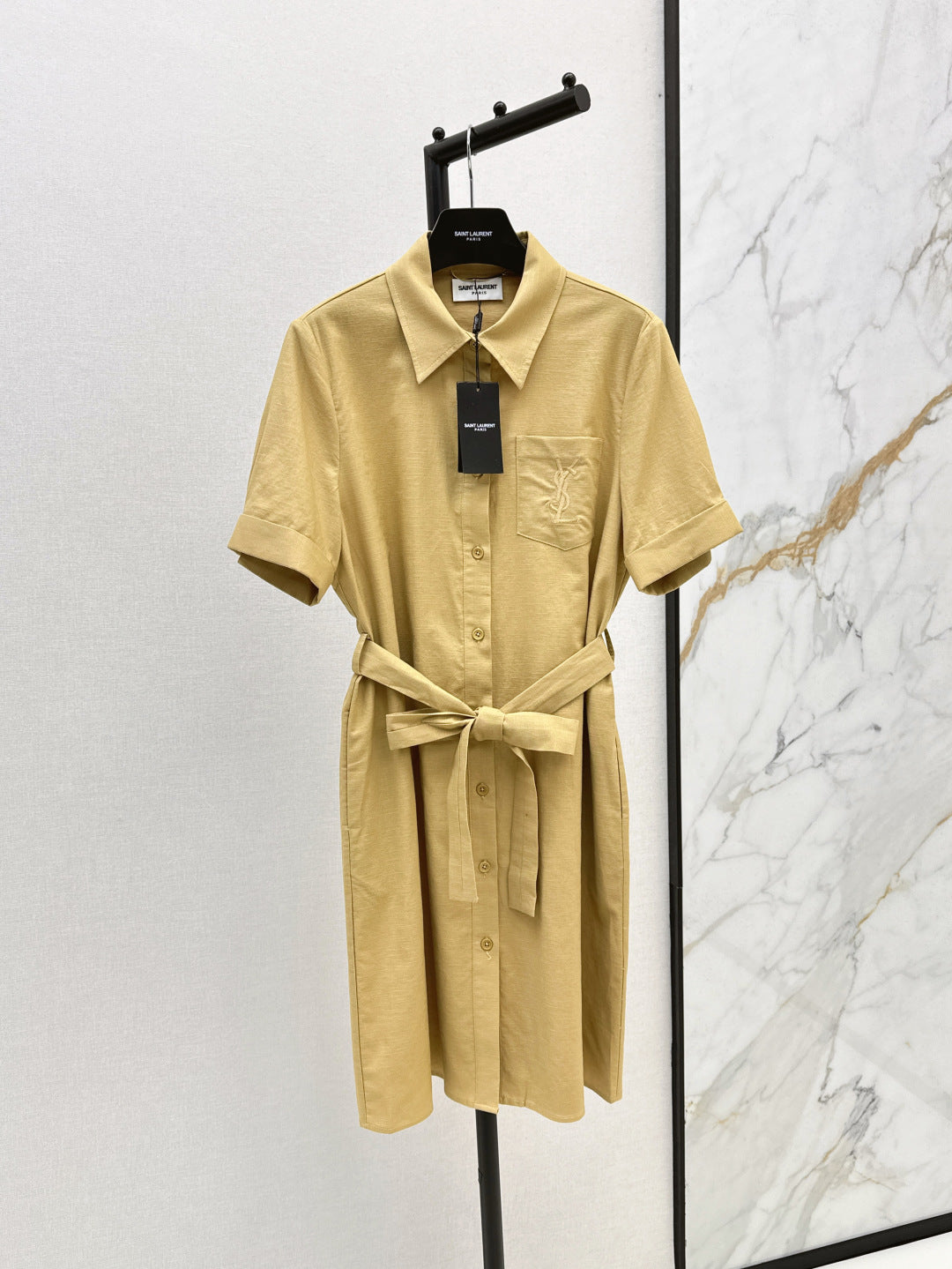 YS* embroidered tied shirtdress