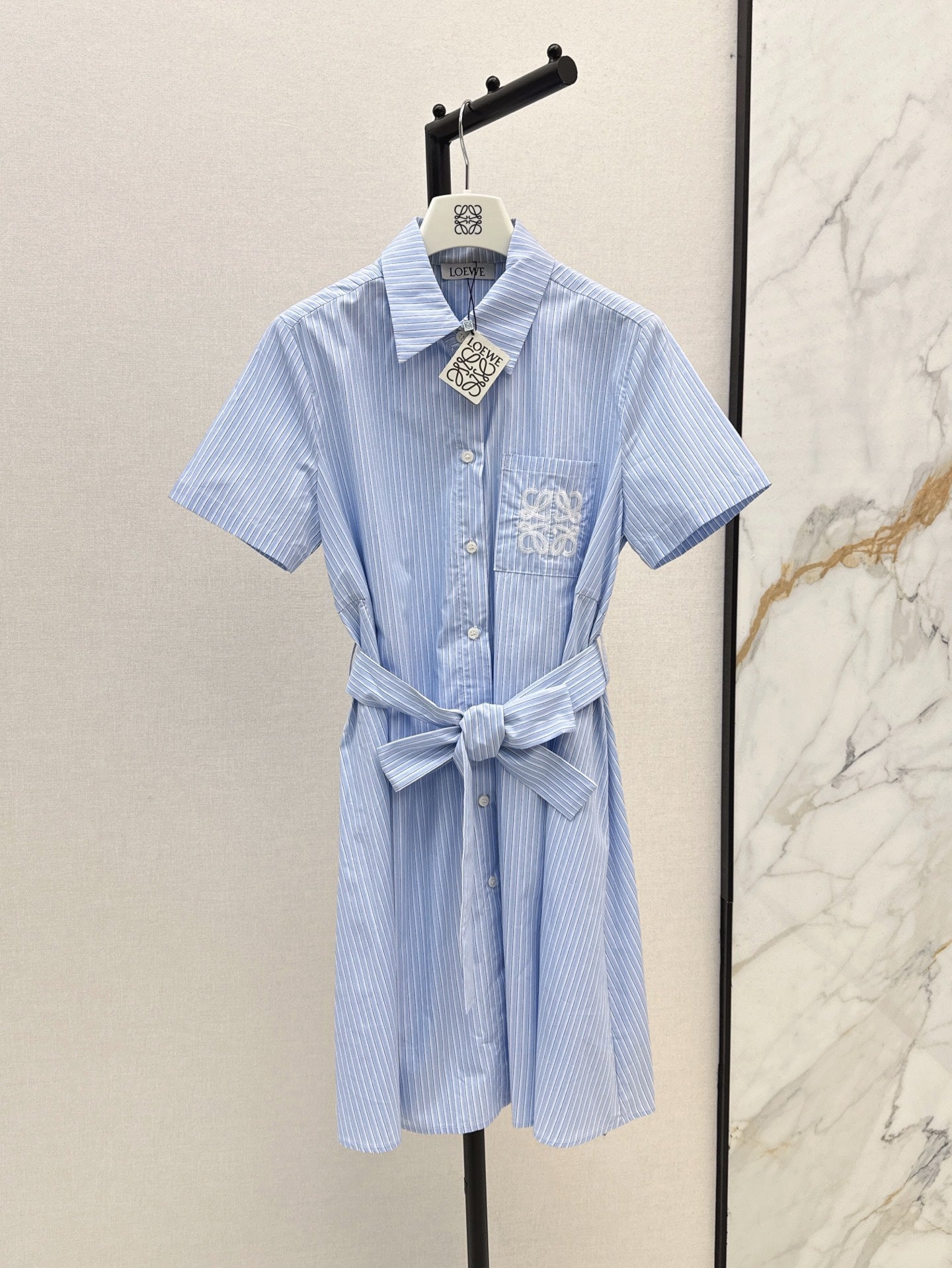 Loe* 25ss striped belted shirtdress