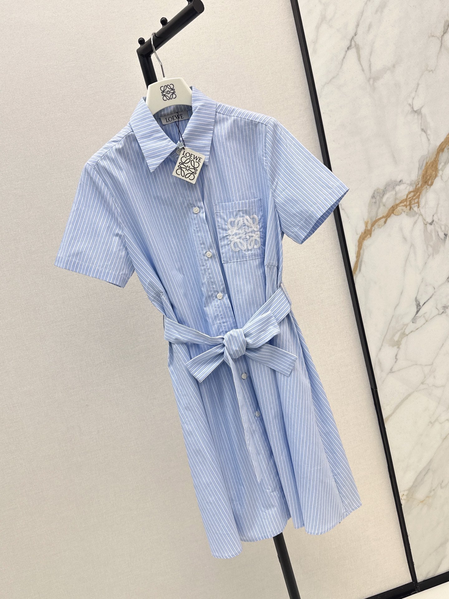Loe* 25ss striped belted shirtdress