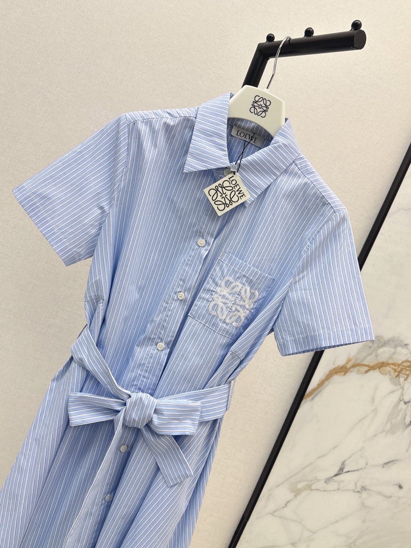 Loe* 25ss striped belted shirtdress
