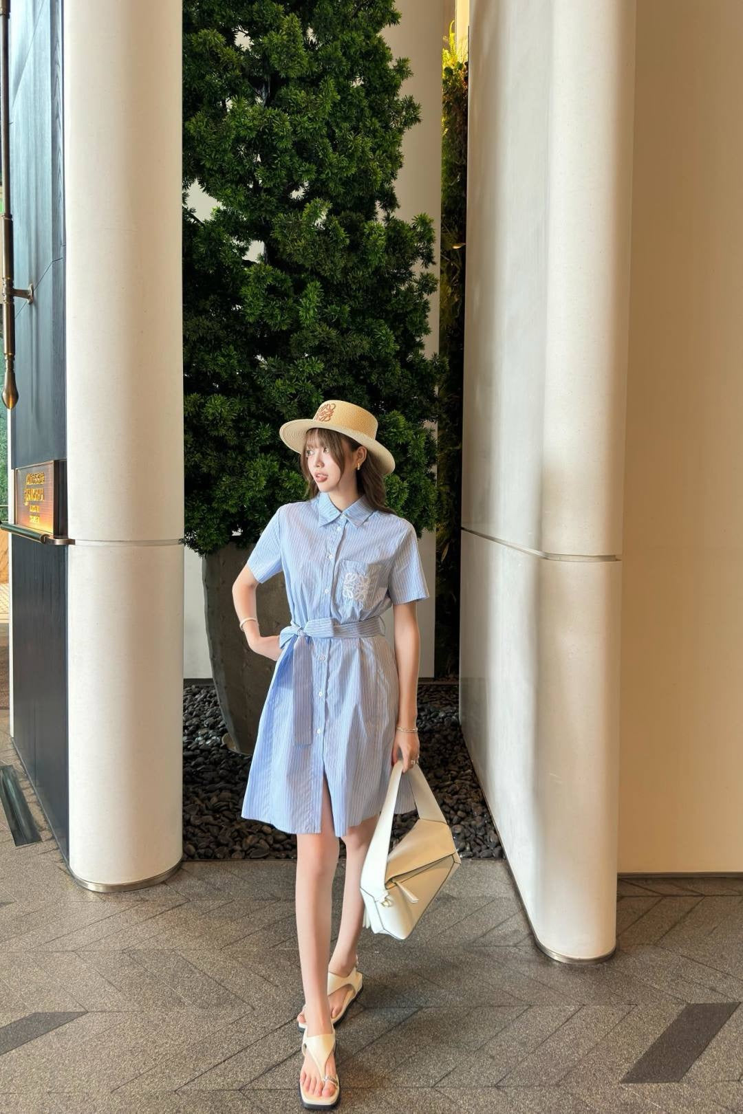 Loe* 25ss striped belted shirtdress