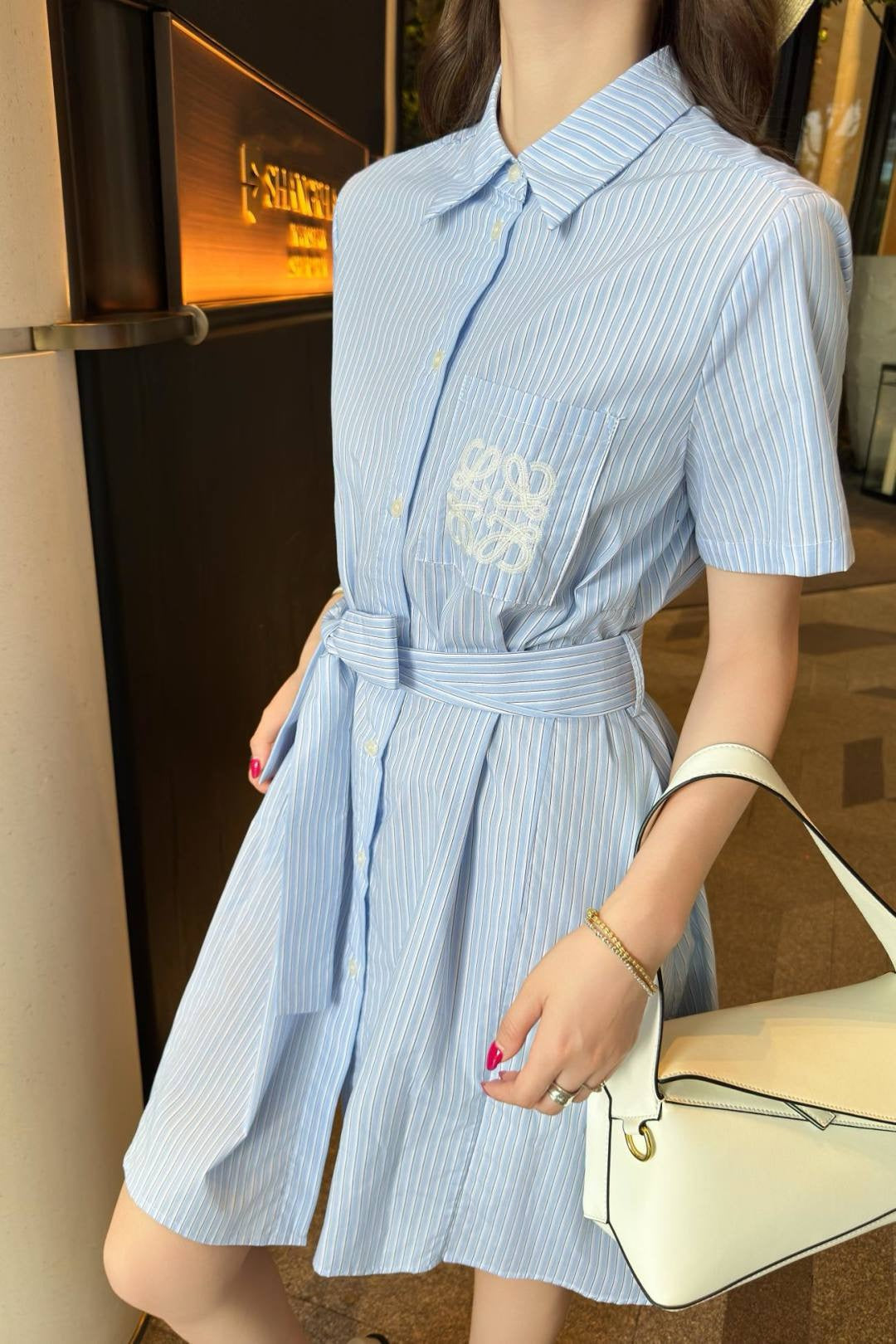 Loe* 25ss striped belted shirtdress