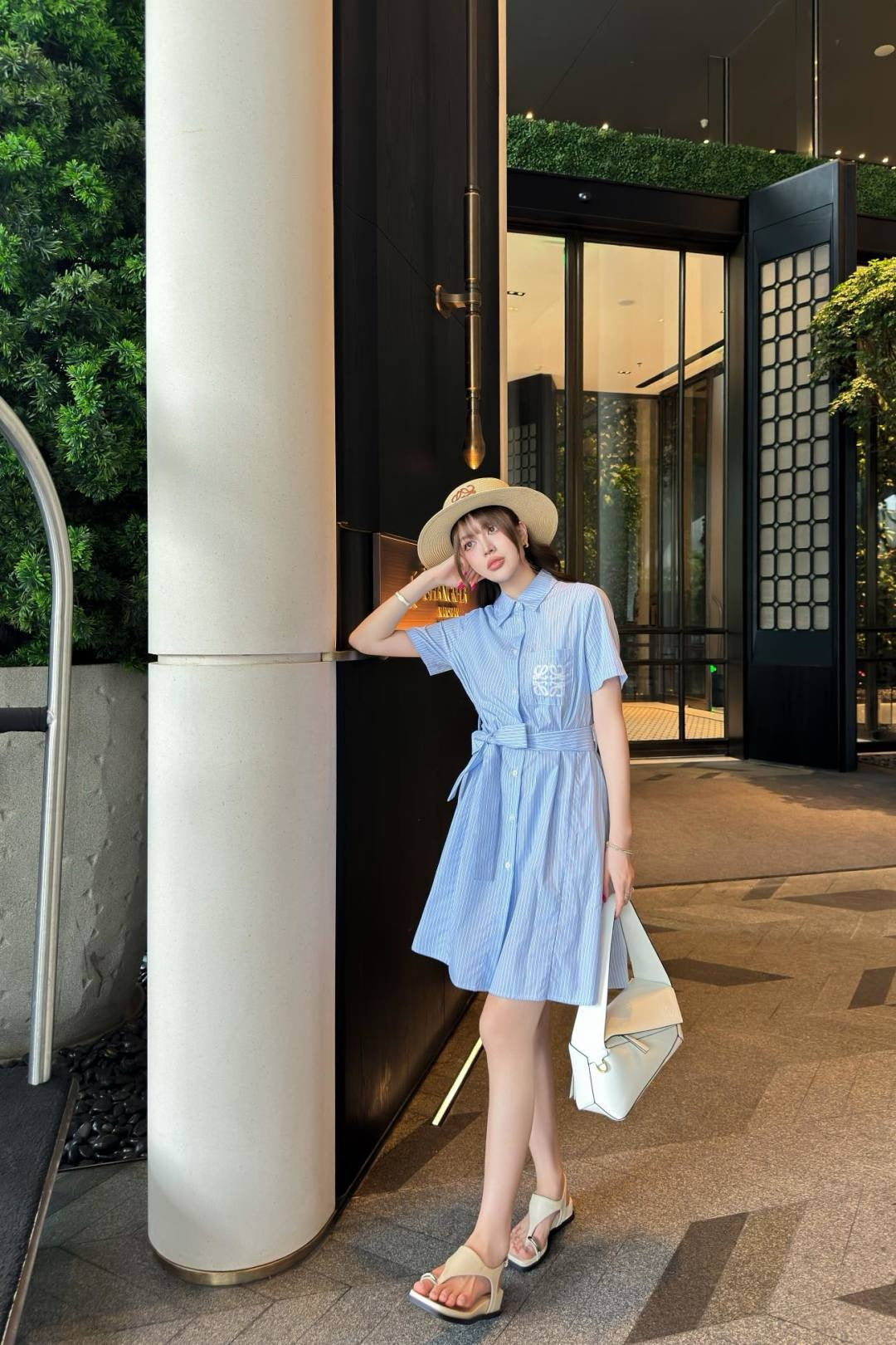 Loe* 25ss striped belted shirtdress