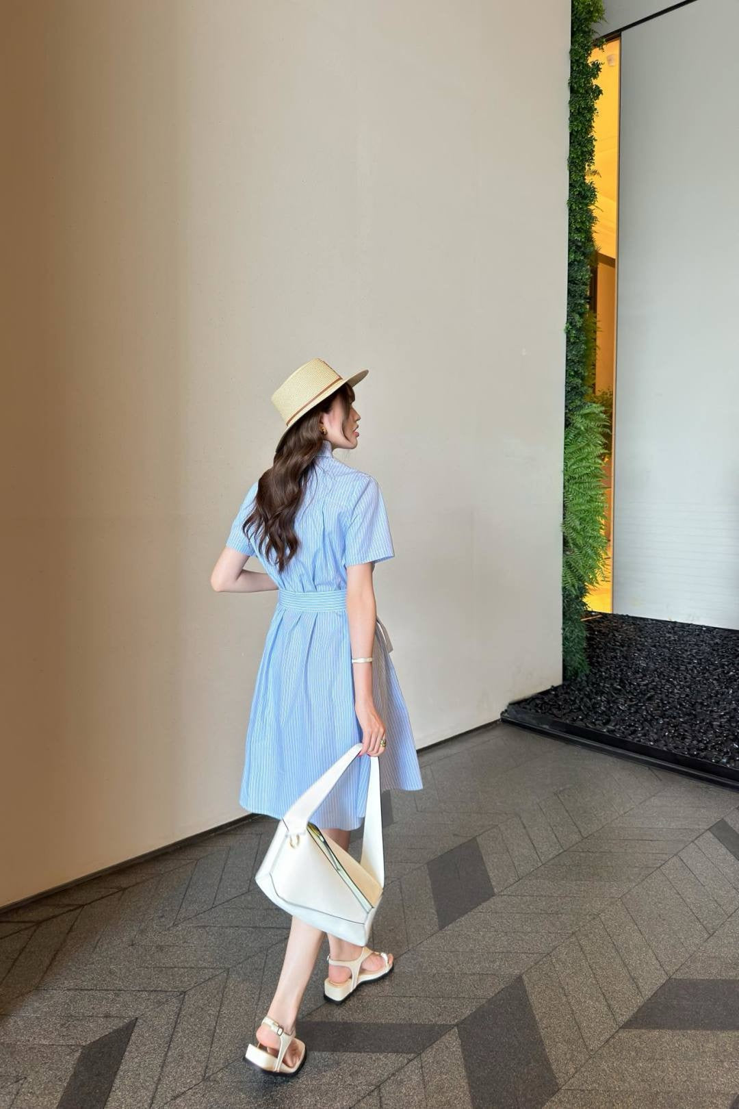 Loe* 25ss striped belted shirtdress