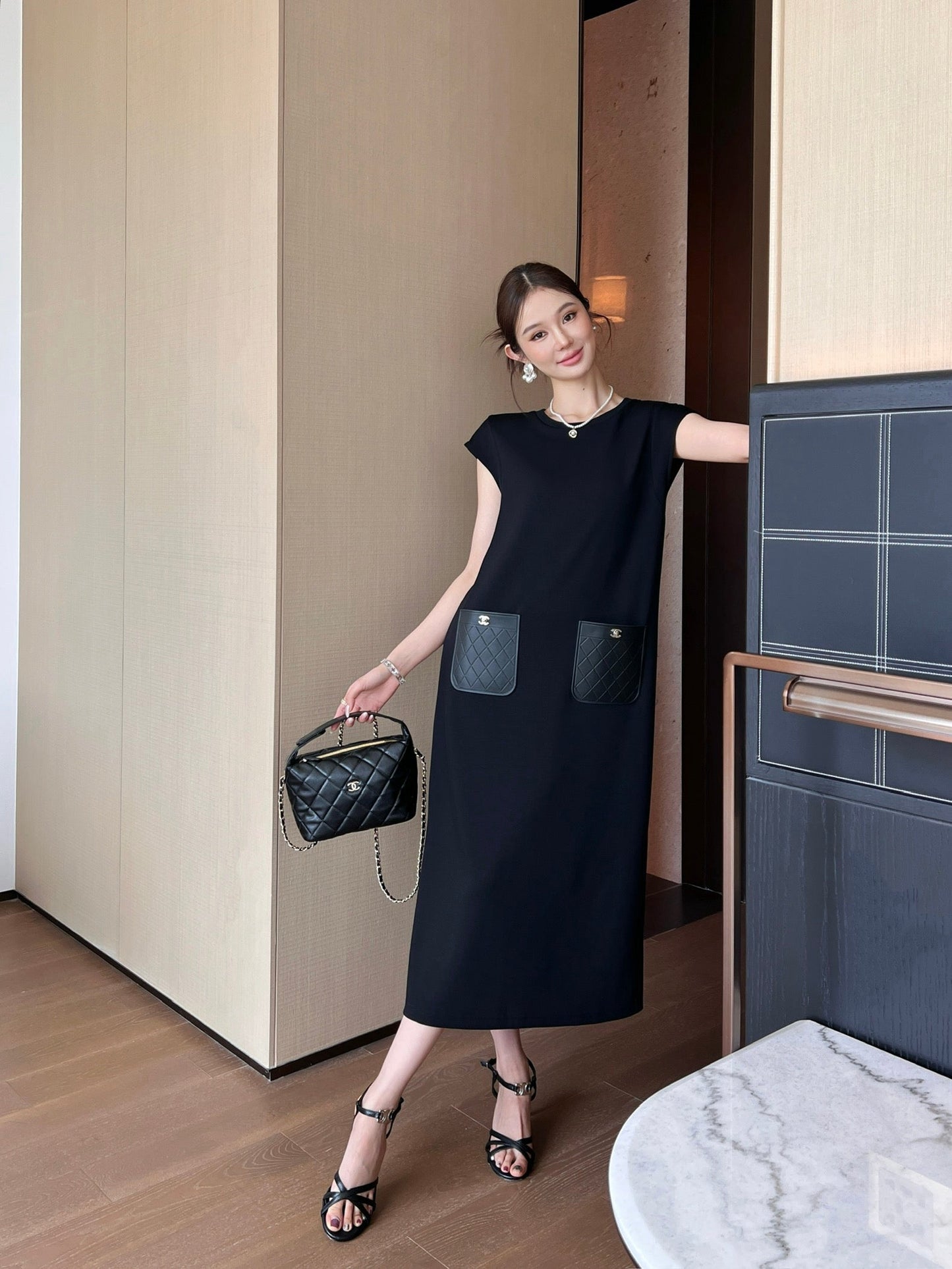 C*nel 25ss leather pocket long dress