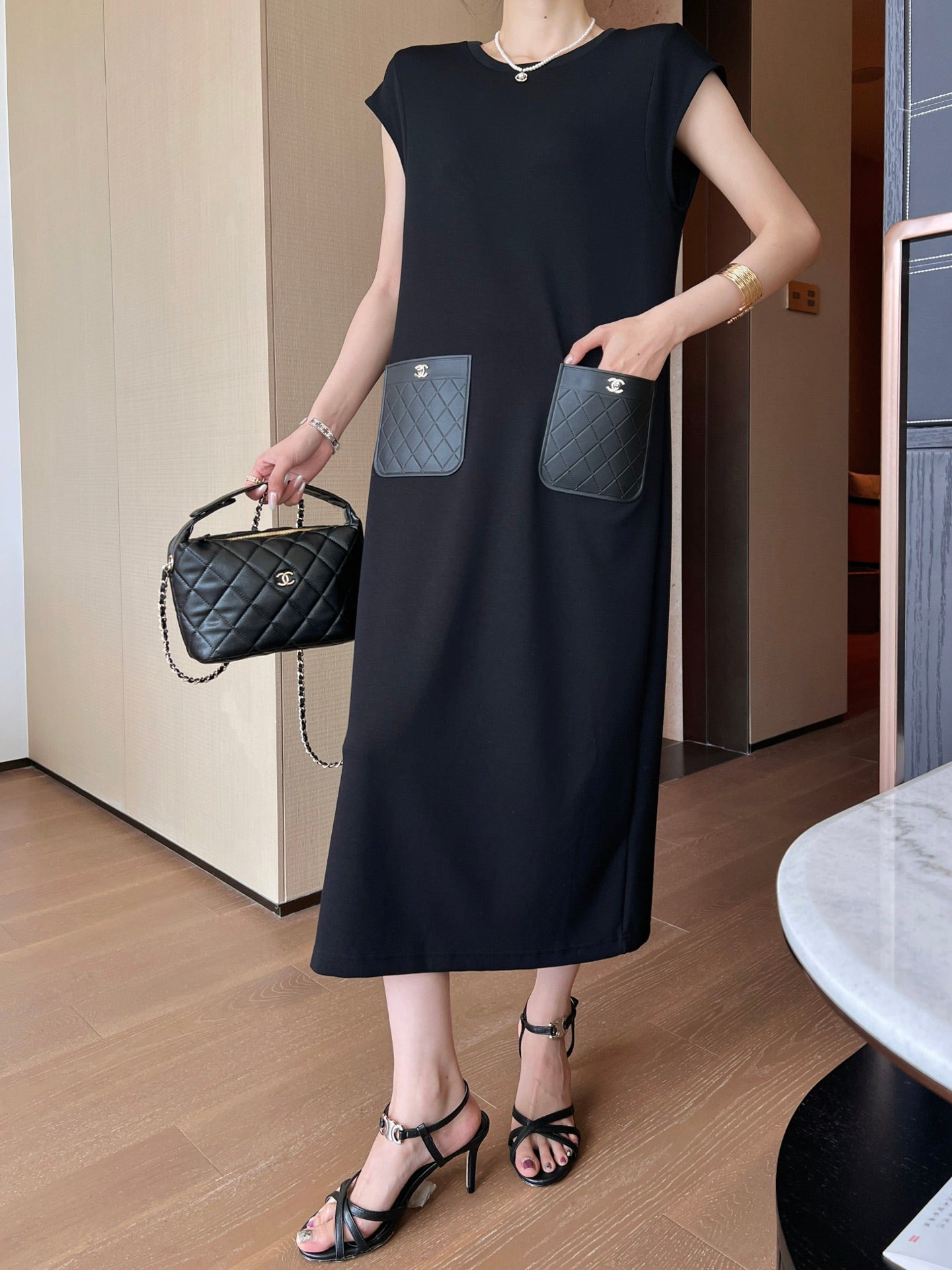 C*nel 25ss leather pocket long dress