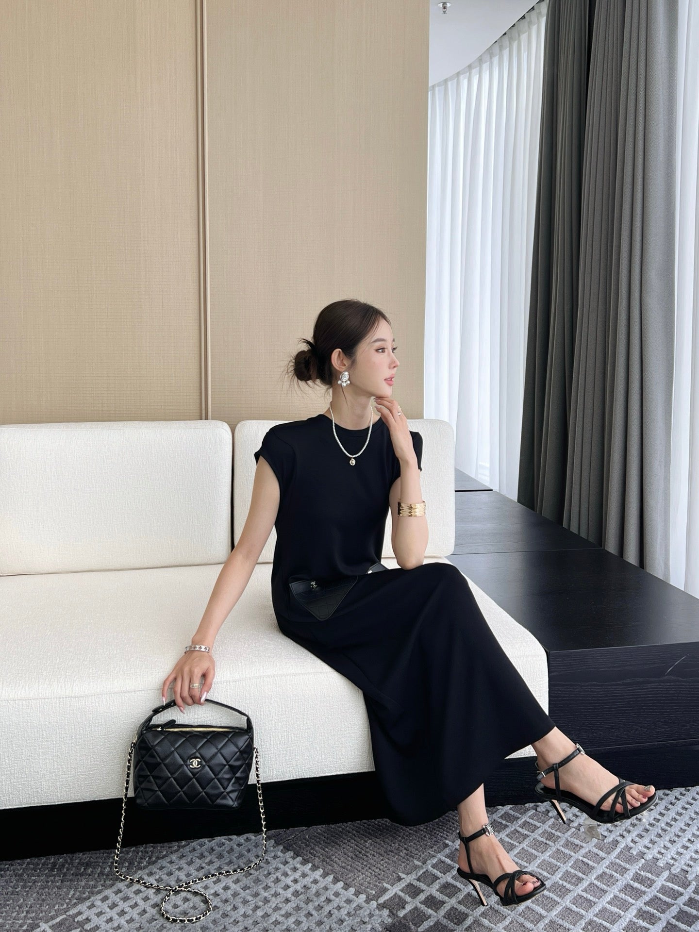 C*nel 25ss leather pocket long dress