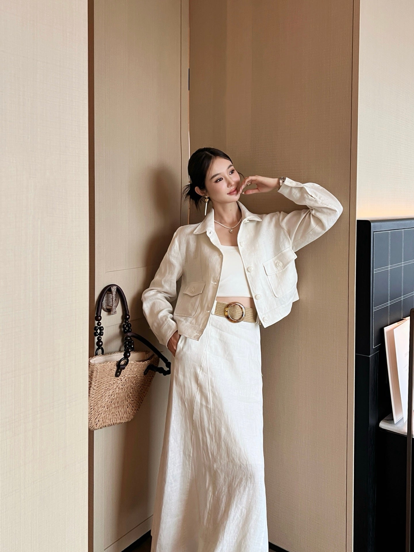 Lor*P 25ss linen belted skirt