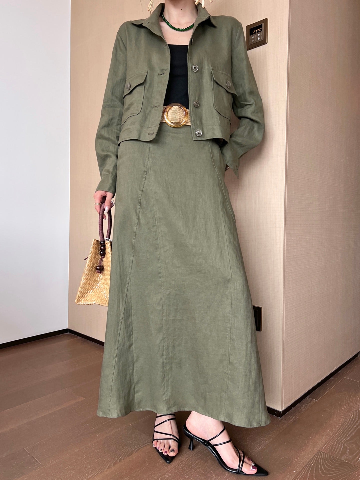 Lor*P 25ss linen belted skirt