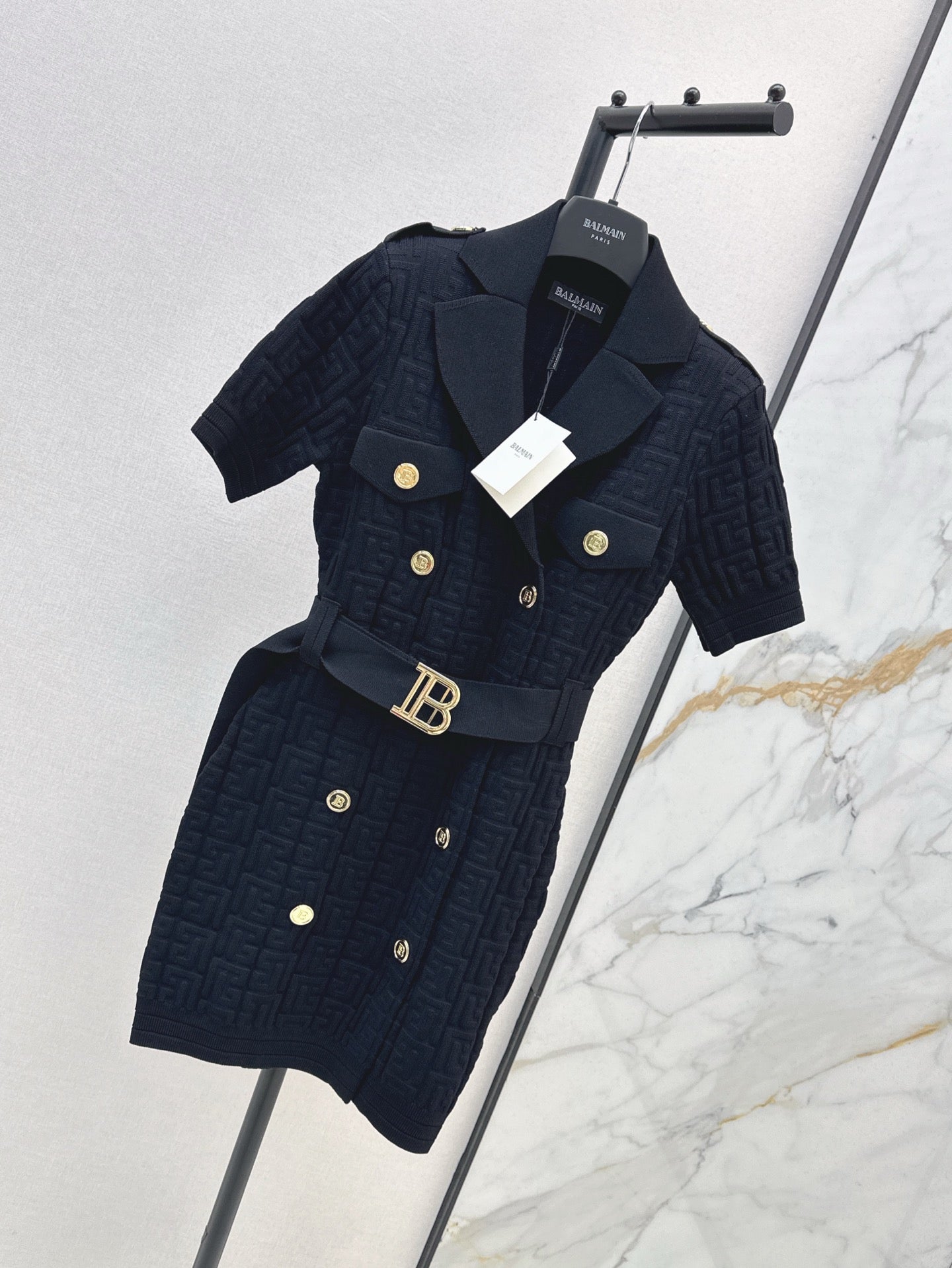 Balm* 25ss monogram knitted dress with gold buttons