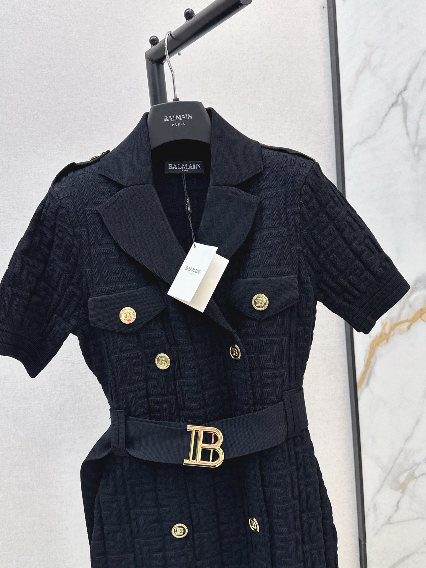 Balm* 25ss monogram knitted dress with gold buttons