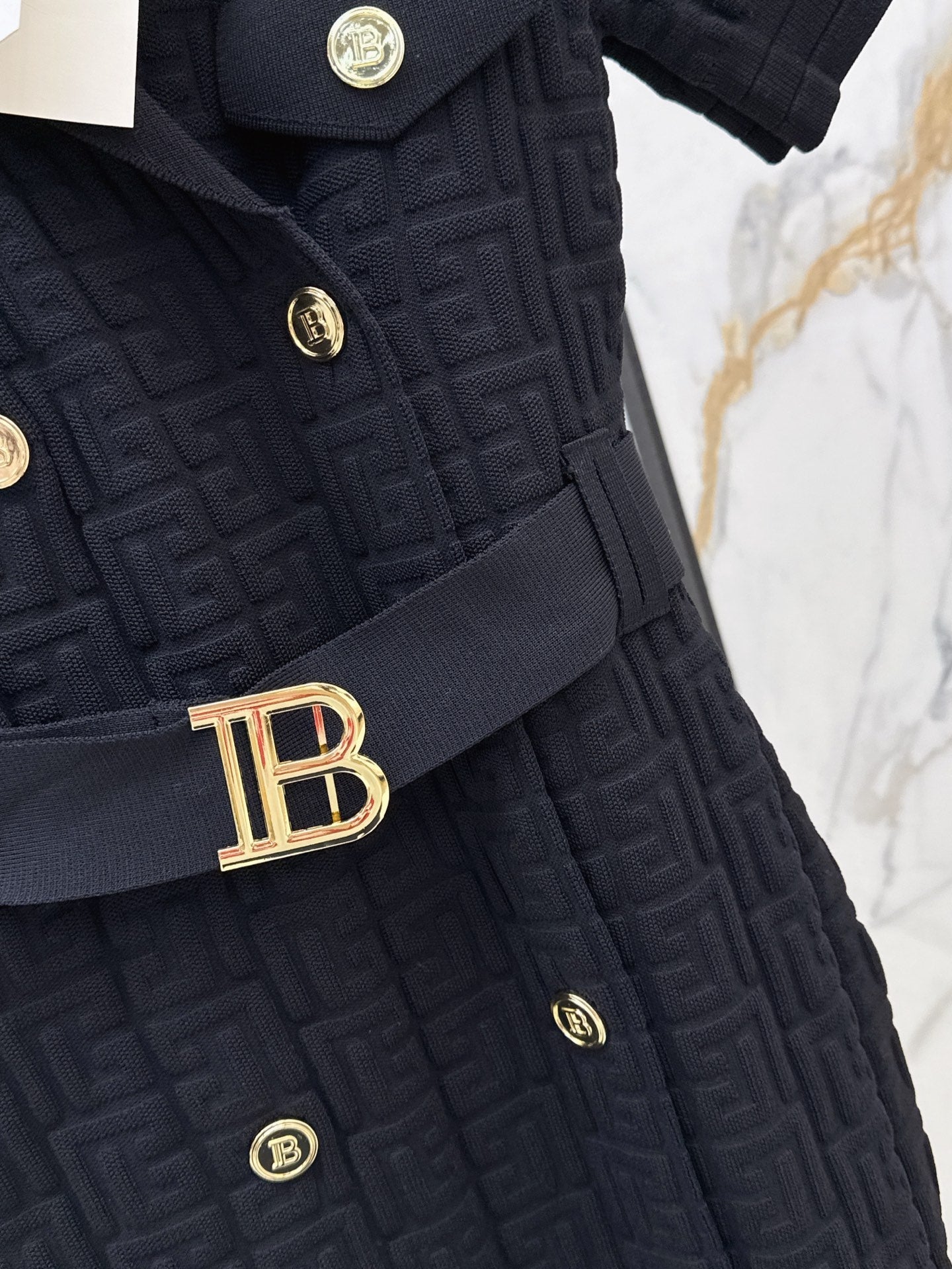 Balm* 25ss monogram knitted dress with gold buttons