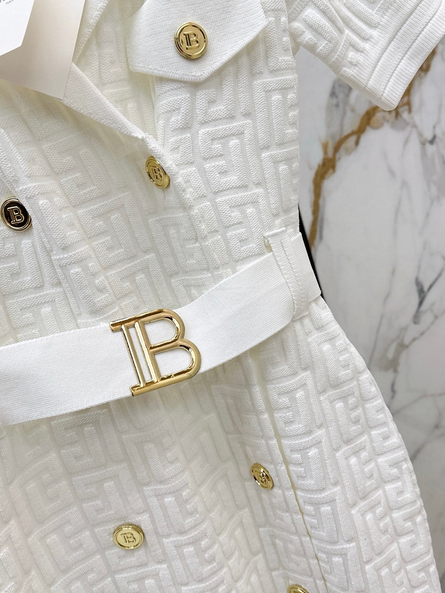 Balm* 25ss monogram knitted dress with gold buttons