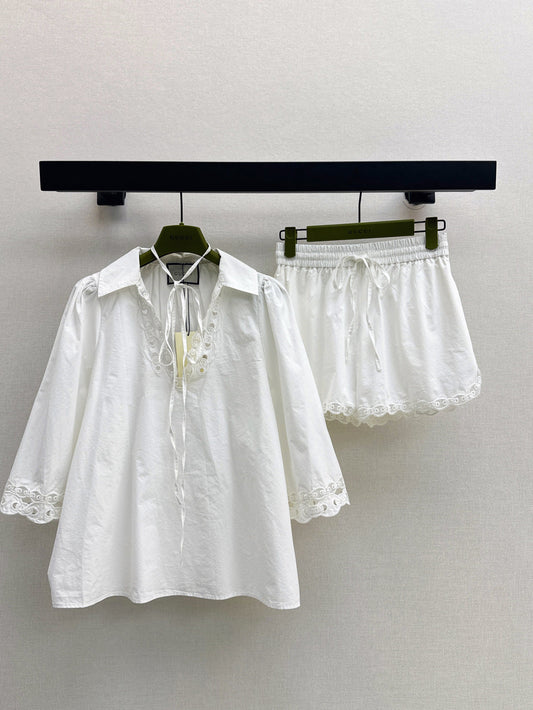 Gu* Lace trim shirt and shorts set