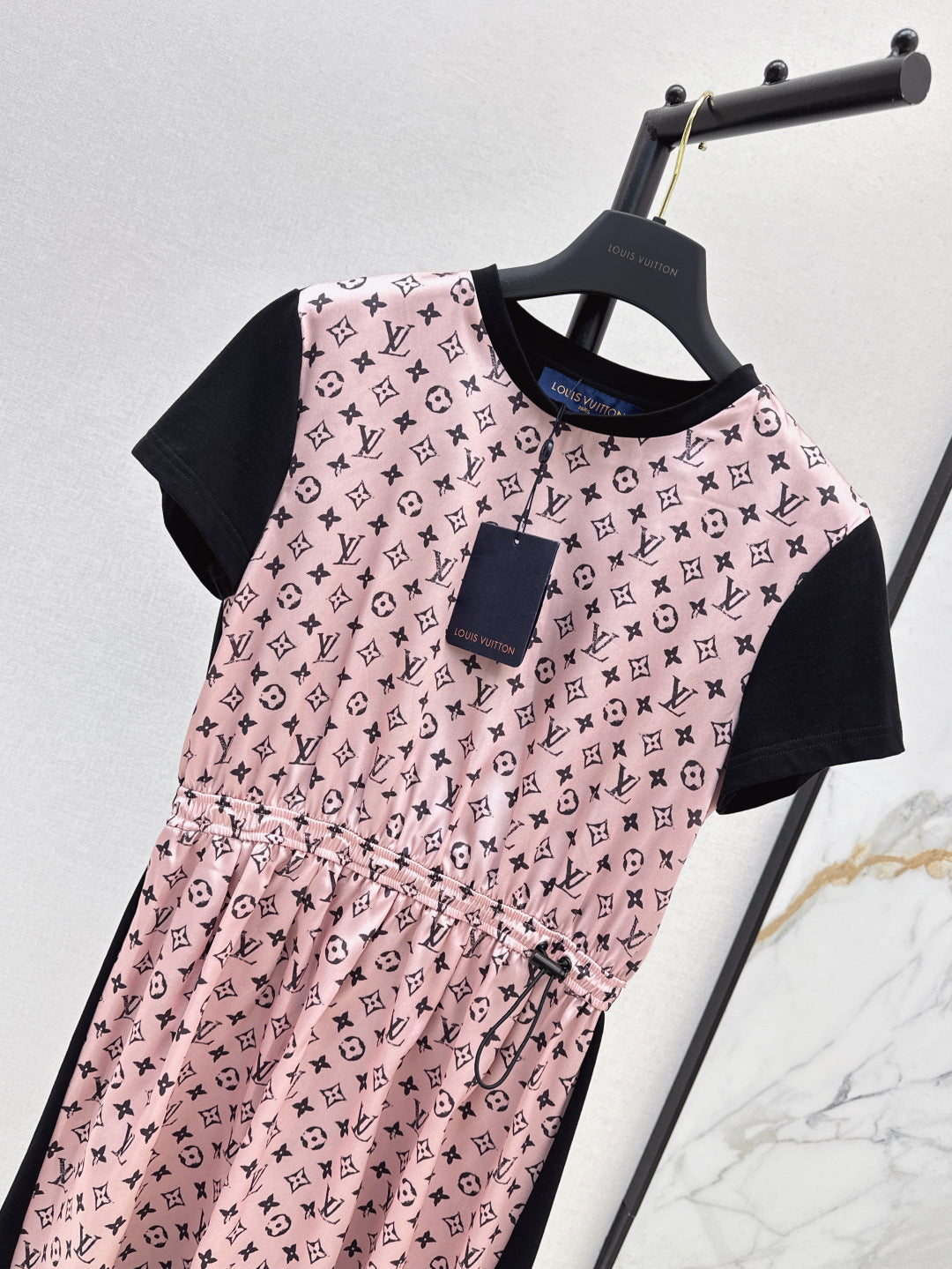 Loui* monogram front drawstring dress