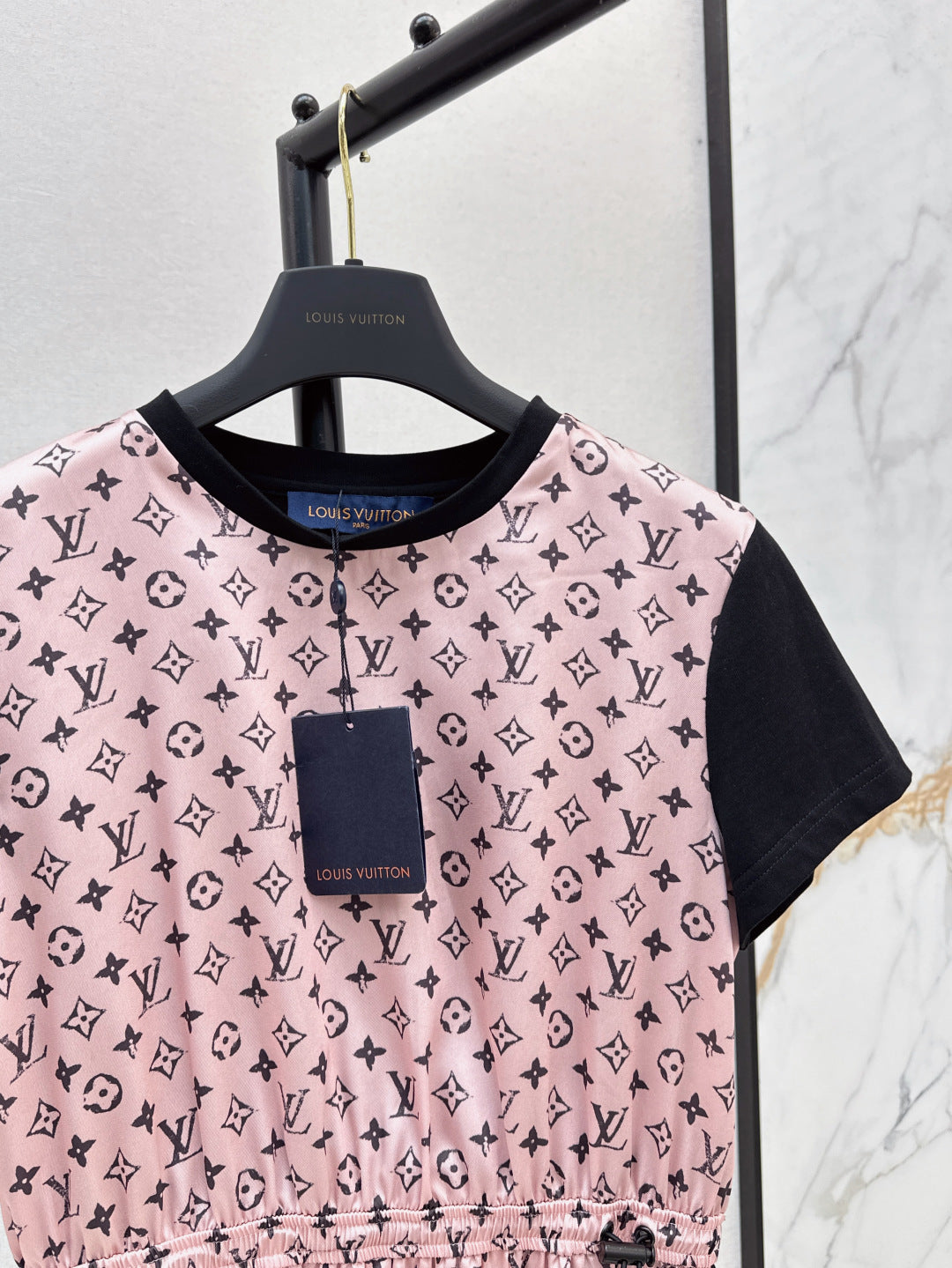 Loui* monogram front drawstring dress