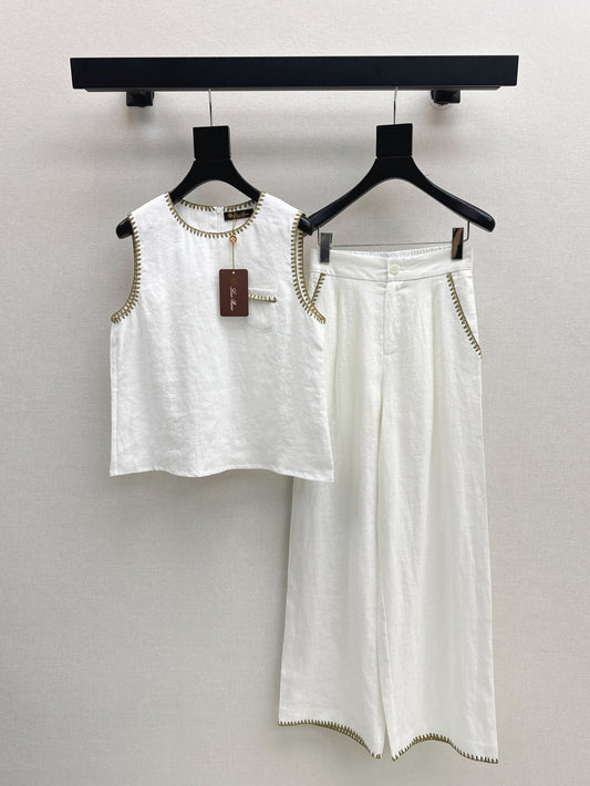 Lor*P new embroidered trim vest and pants set
