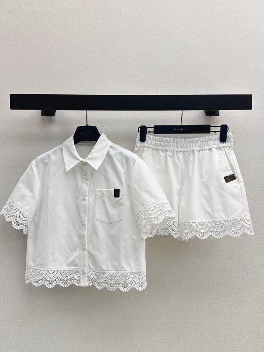 Loui* new lace trim shirt and shorts set