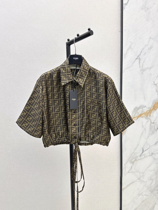 Fd* 25ss FF printed crop tied silk shirt