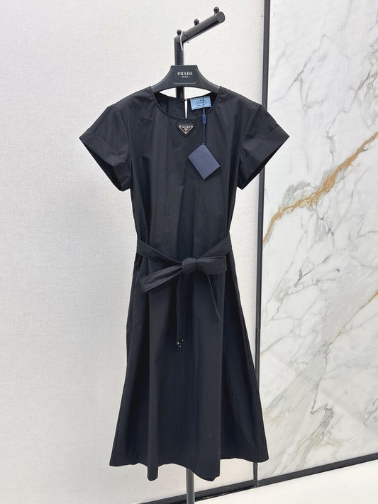 Pra* Re-nylon tied belt dress