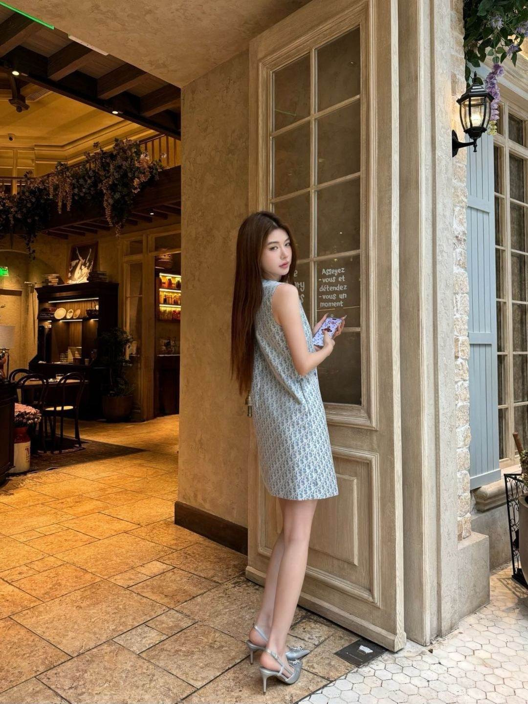 D*r 25ss oblique jacquard sleeveless dress