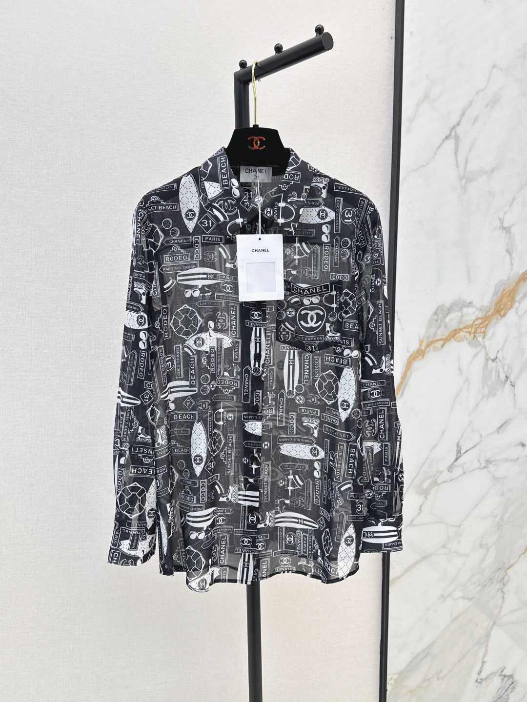 C*nel 25ss printed technical silk shirt