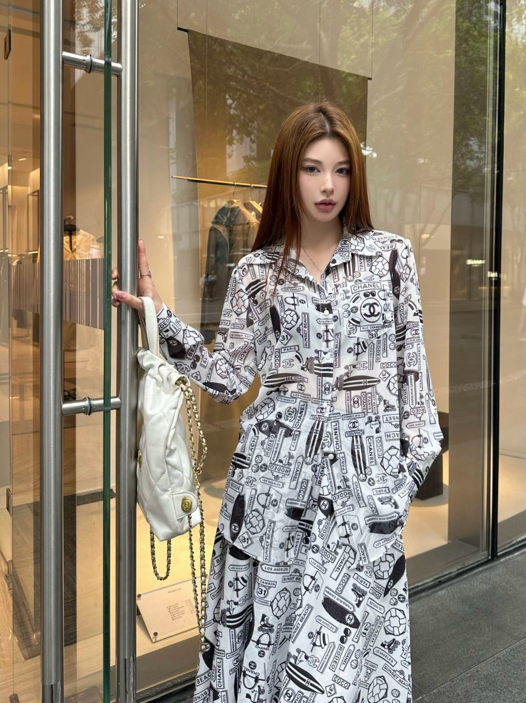 C*nel 25ss printed technical silk shirt