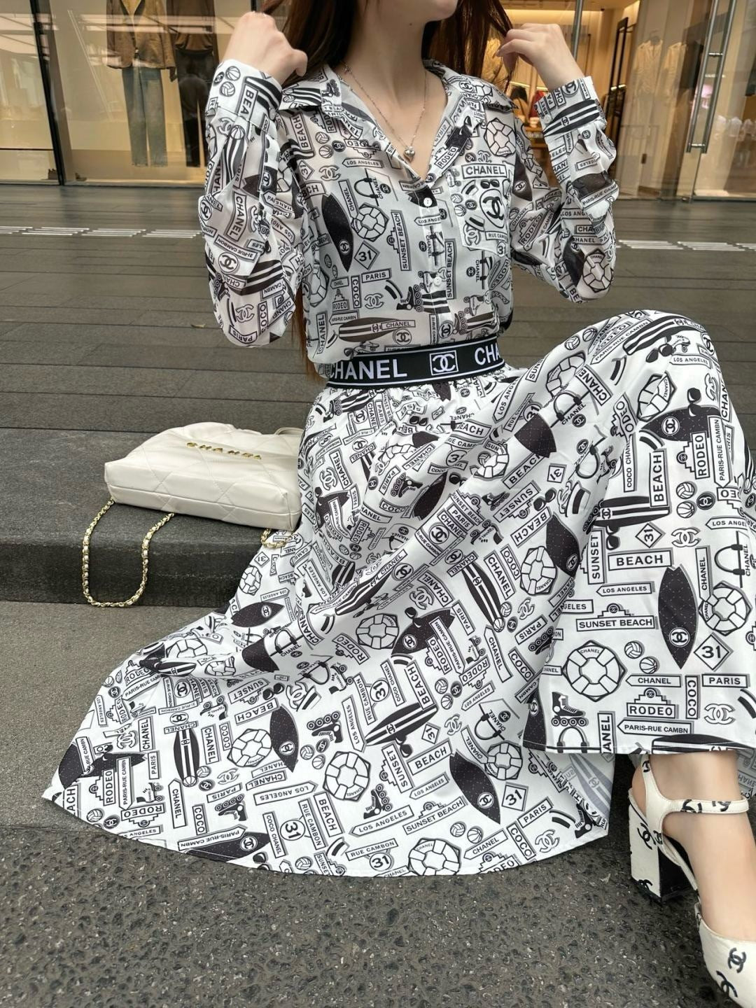 C*nel 25ss technical silk flared skirt