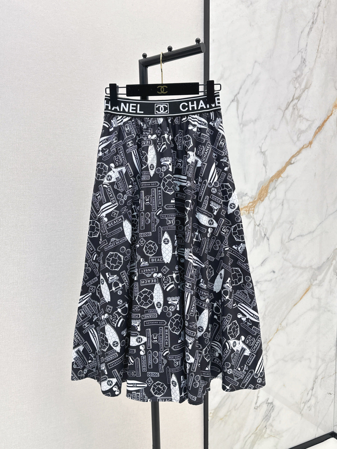 C*nel 25ss technical silk flared skirt