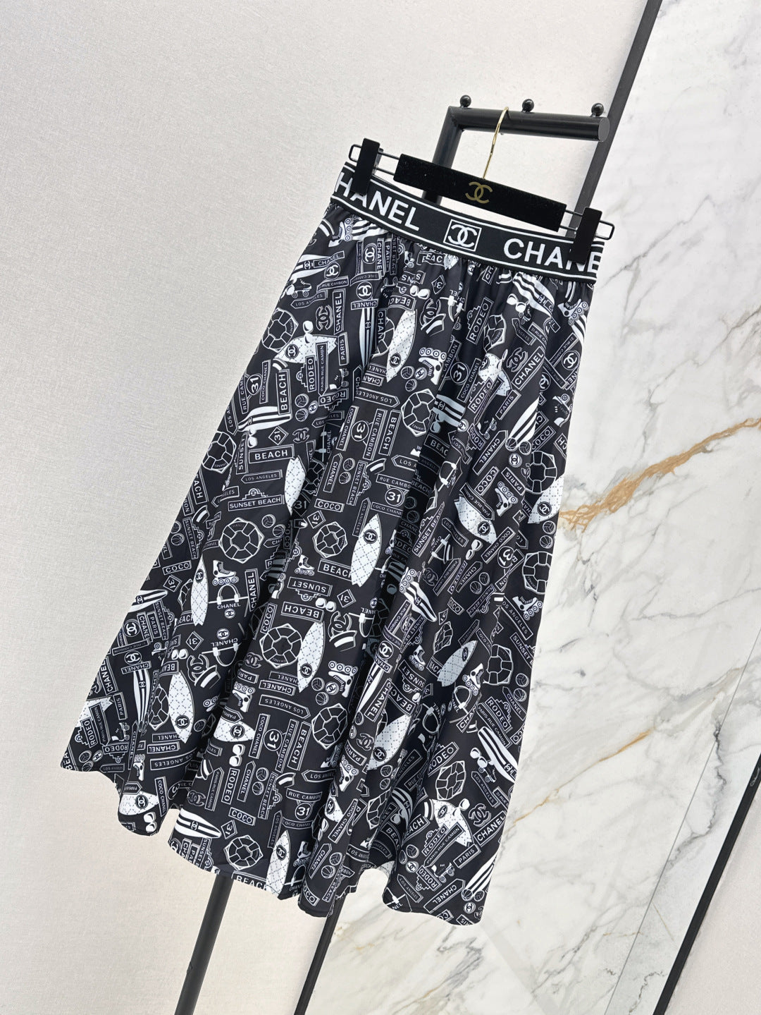 C*nel 25ss technical silk flared skirt