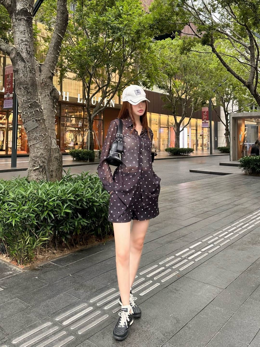 C*nel 25ss Slightly transparent shirt and shorts set