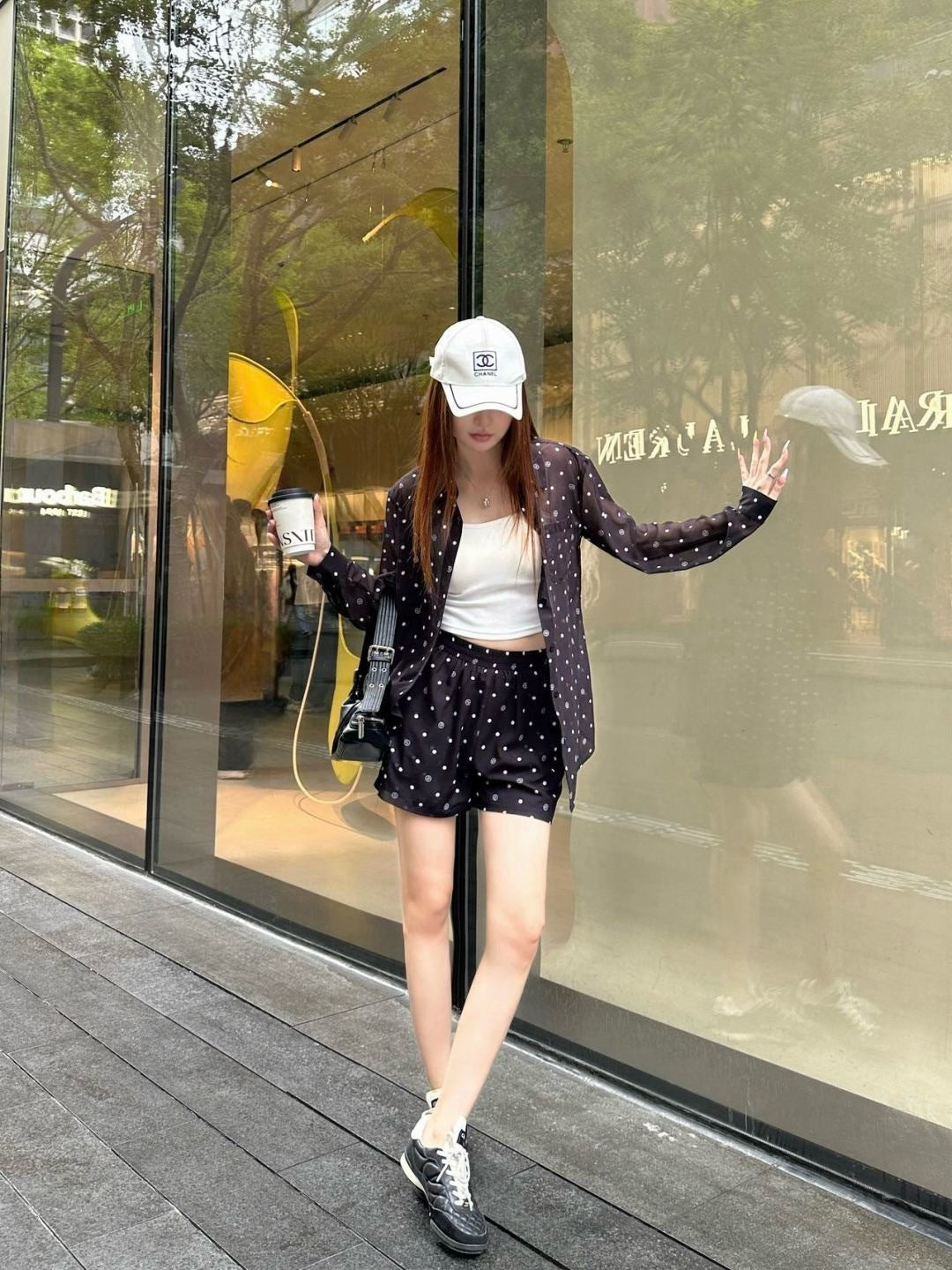 C*nel 25ss Slightly transparent shirt and shorts set