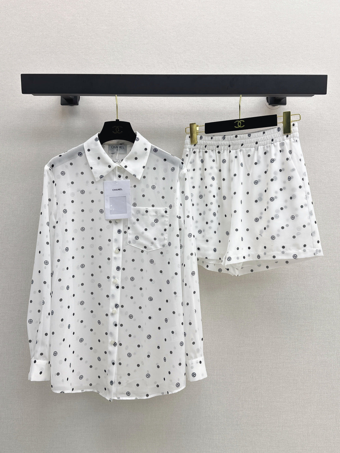 C*nel 25ss Slightly transparent shirt and shorts set