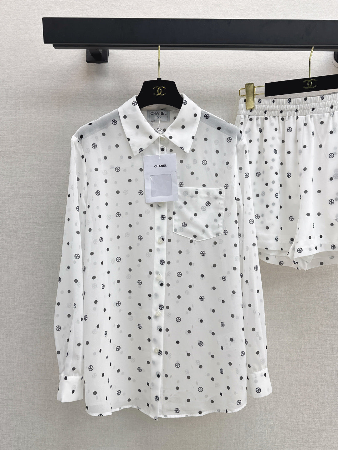 C*nel 25ss Slightly transparent shirt and shorts set