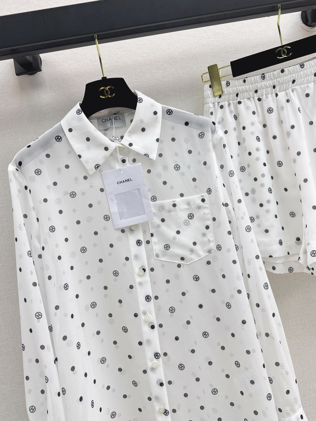 C*nel 25ss Slightly transparent shirt and shorts set