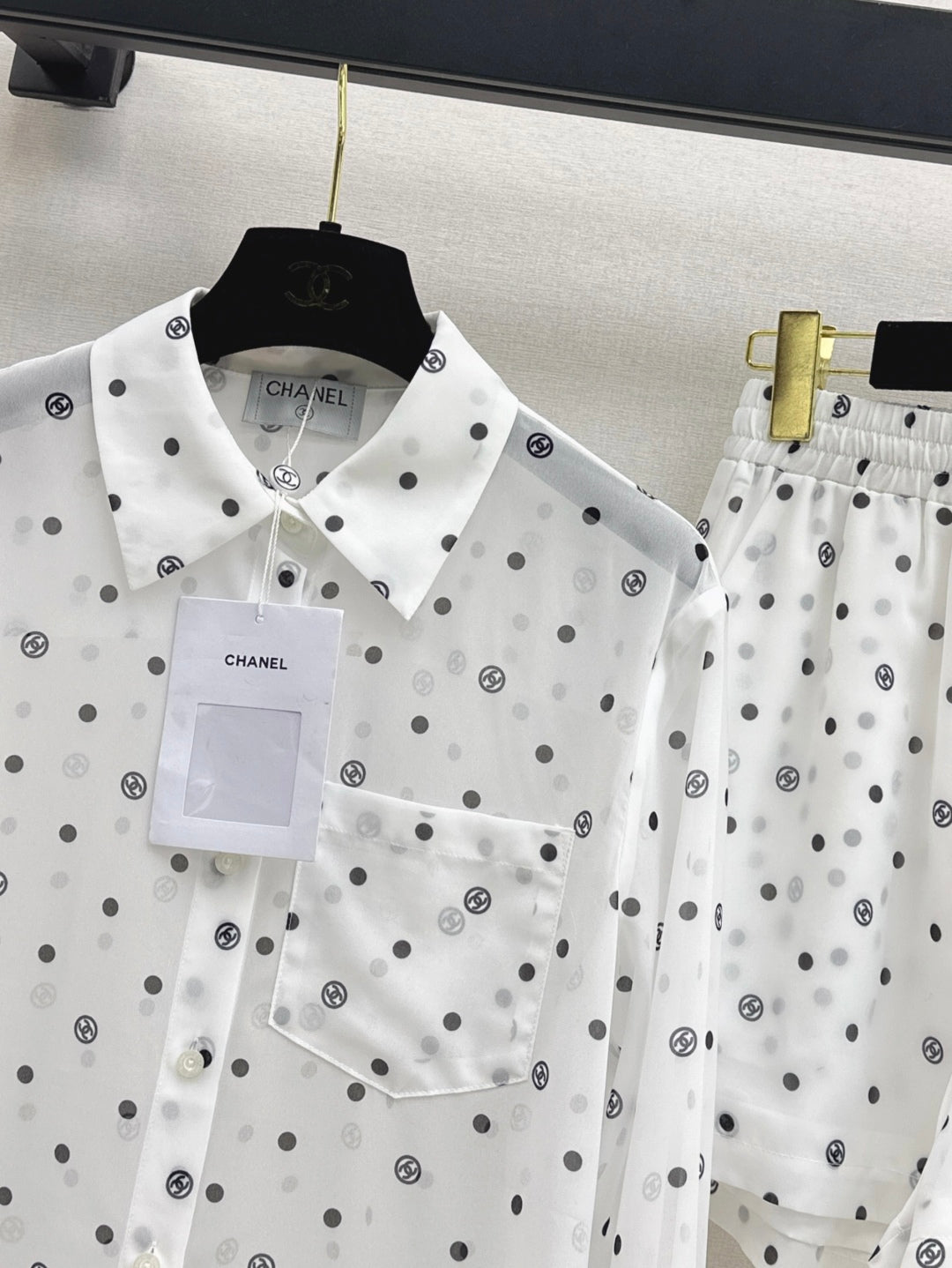 C*nel 25ss Slightly transparent shirt and shorts set