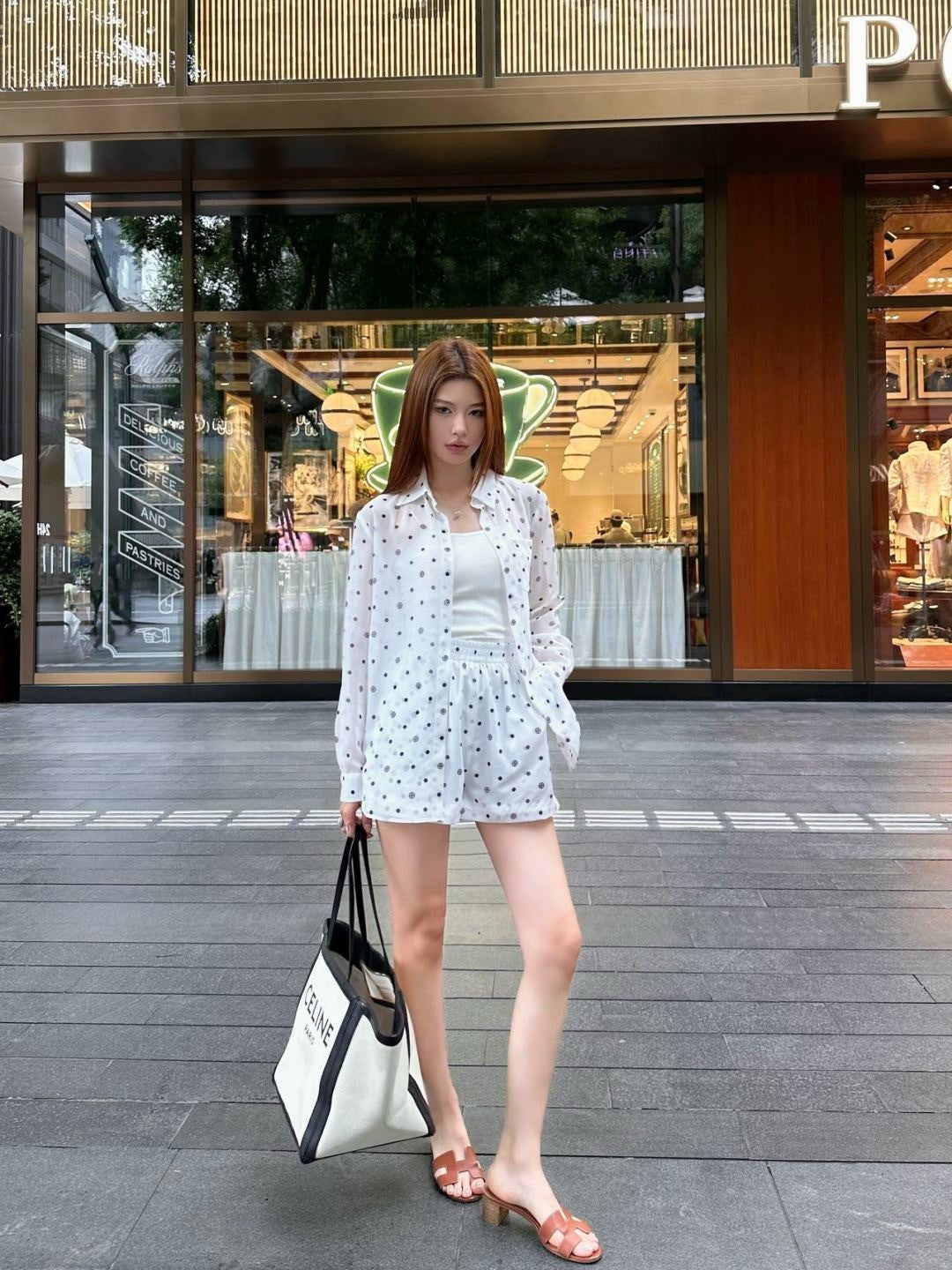 C*nel 25ss Slightly transparent shirt and shorts set