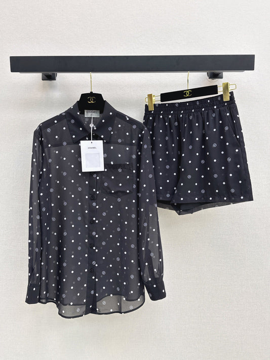 C*nel 25ss Slightly transparent shirt and shorts set