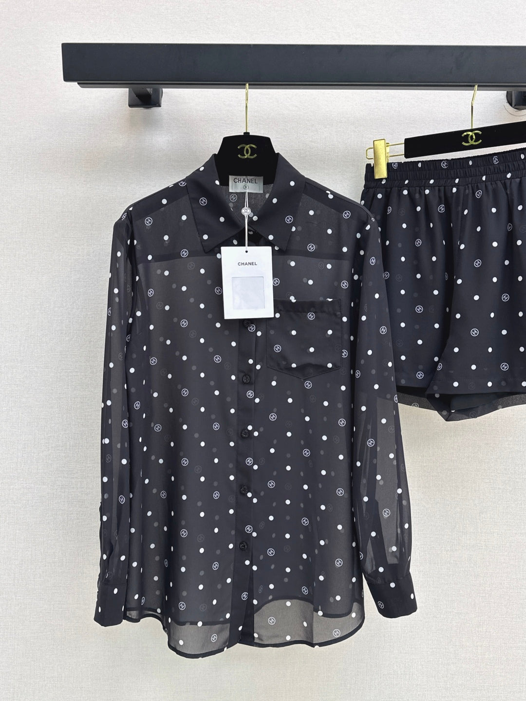 C*nel 25ss Slightly transparent shirt and shorts set