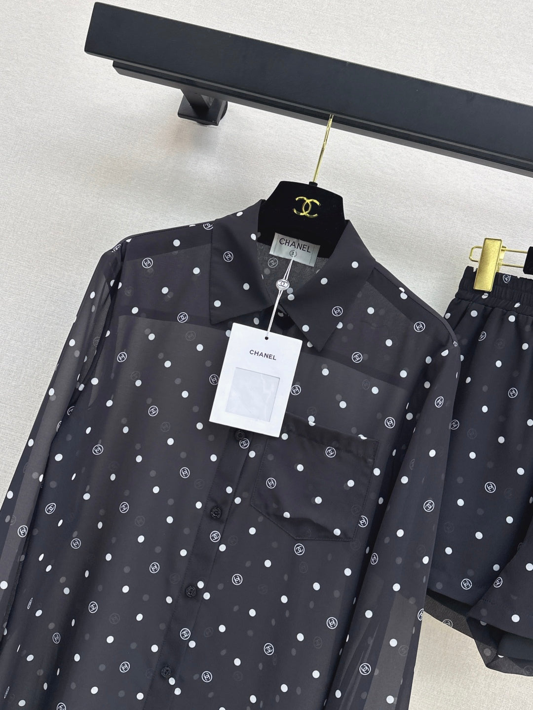 C*nel 25ss Slightly transparent shirt and shorts set