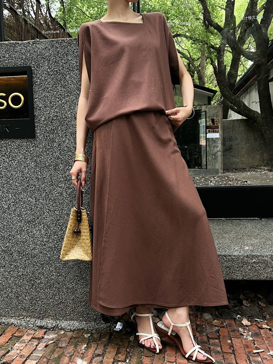 Brune*C 25ss Asymmetric linen suit