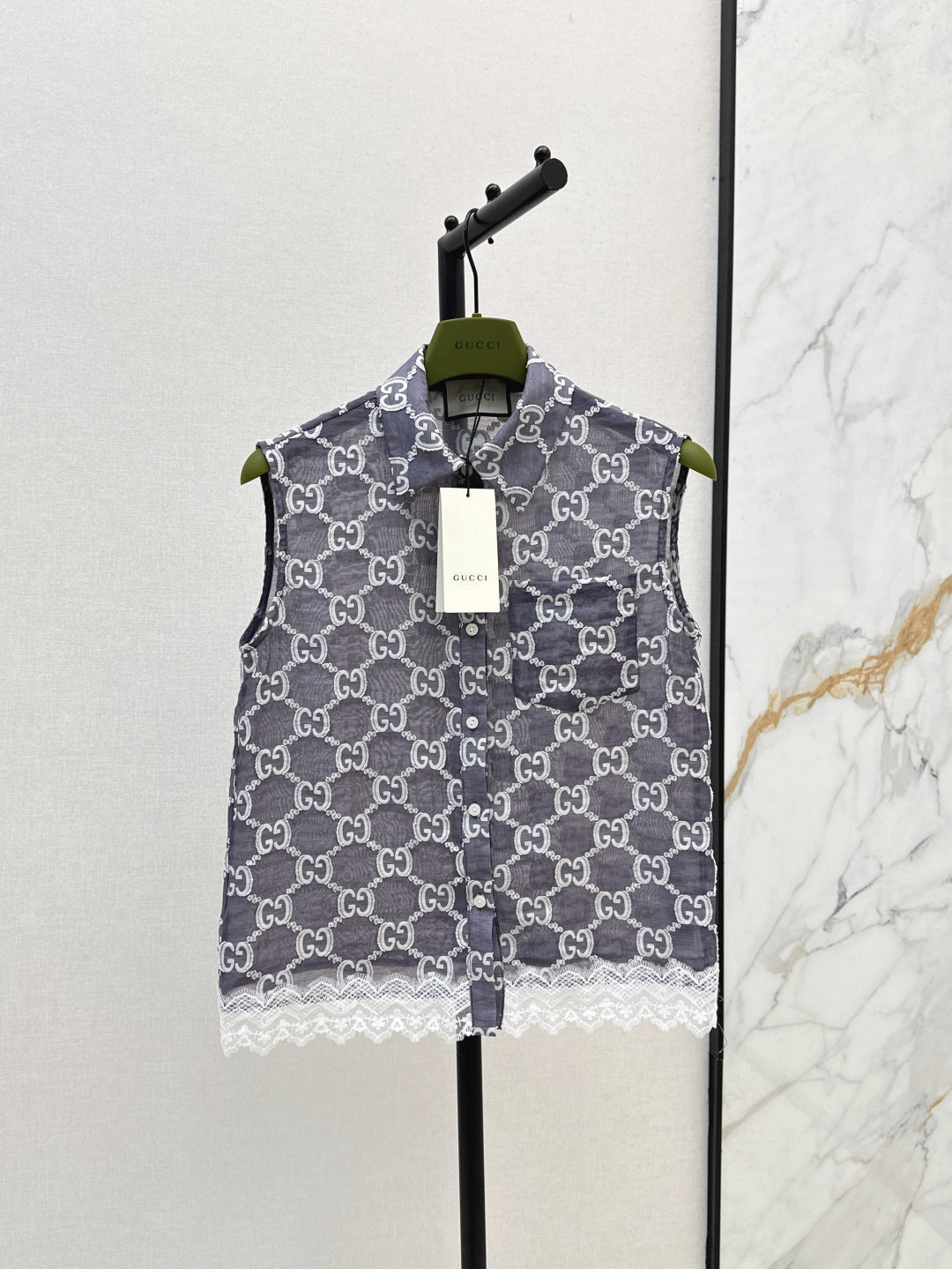 Gu* 25ss GG jacquard lace trim top