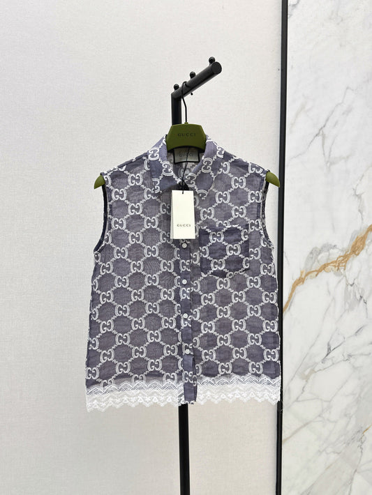 Gu* 25ss GG jacquard lace trim top