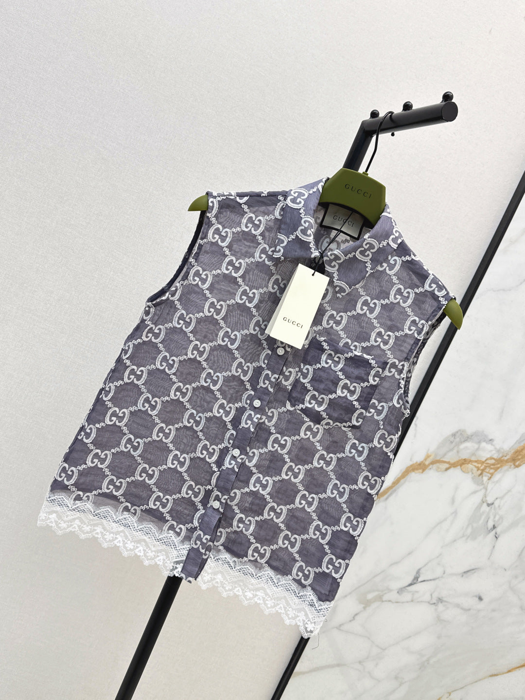 Gu* 25ss GG jacquard lace trim top