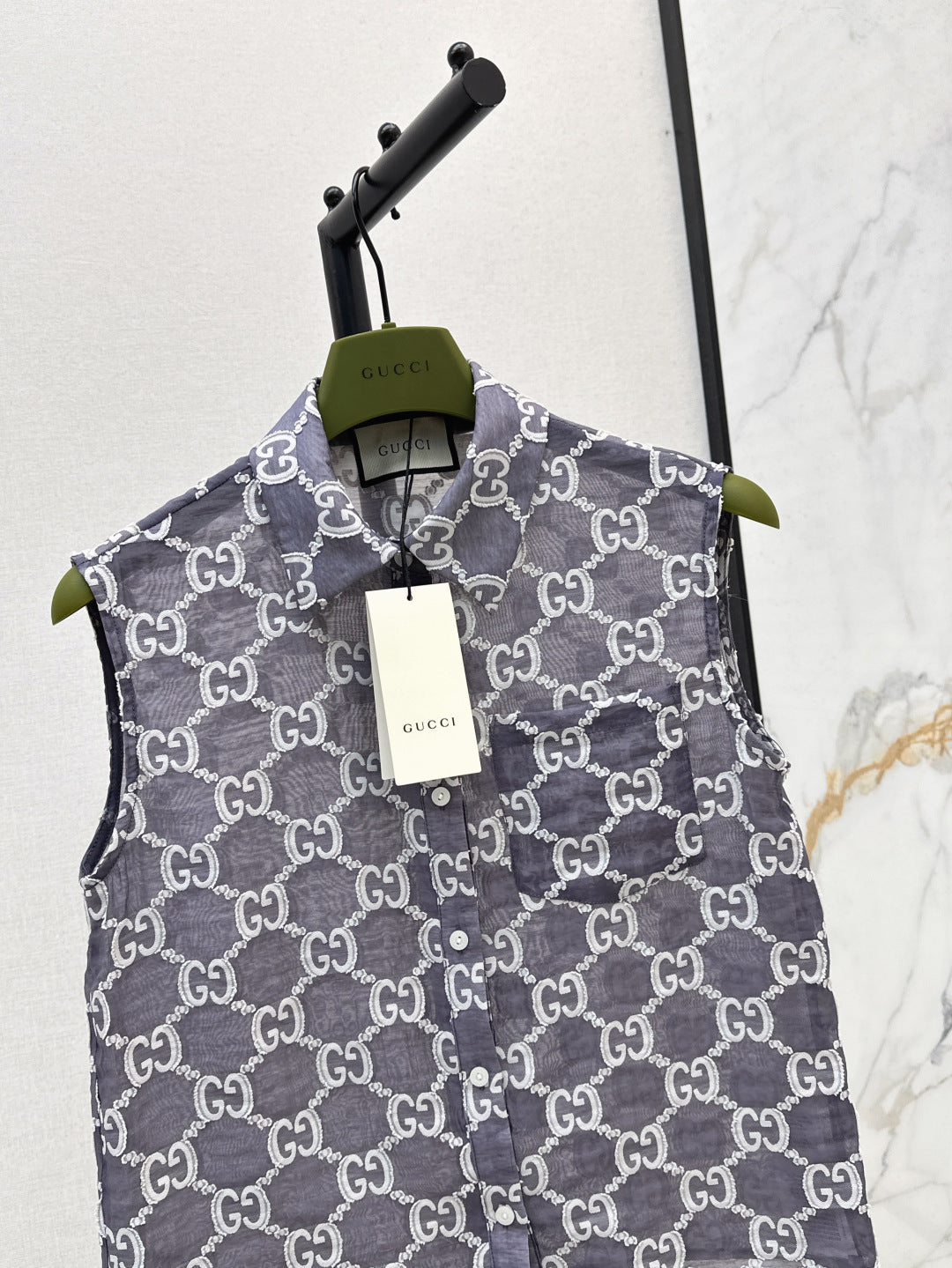 Gu* 25ss GG jacquard lace trim top