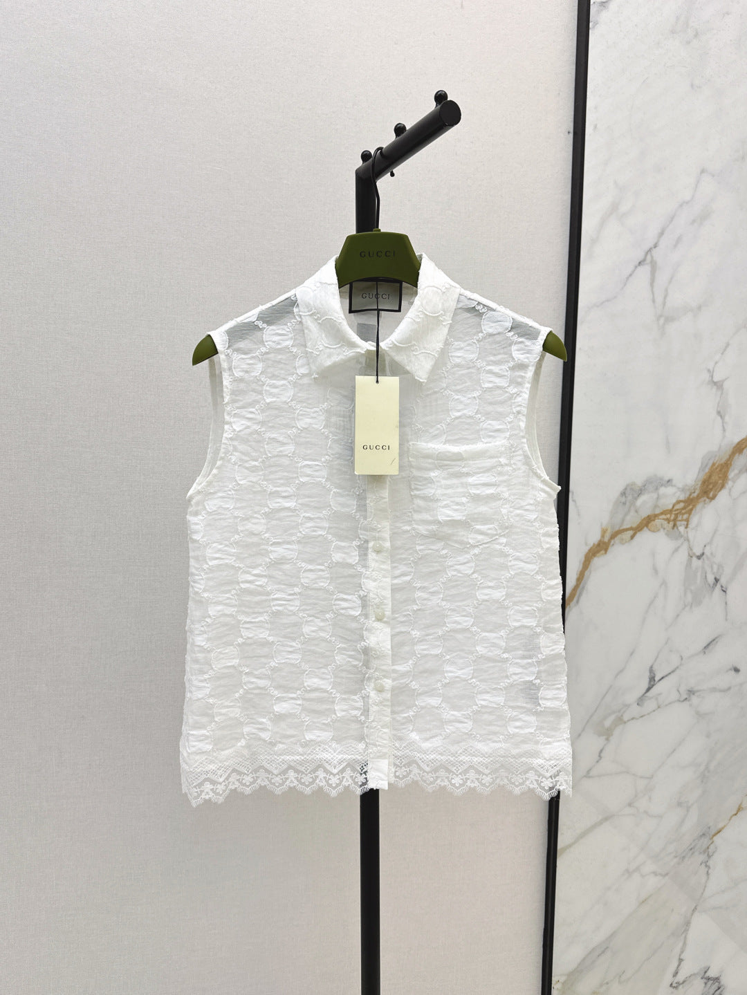 Gu* 25ss GG jacquard lace trim top