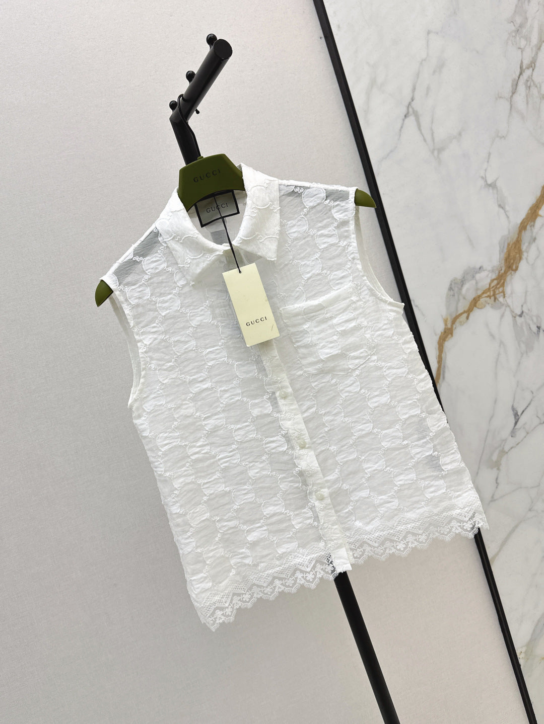 Gu* 25ss GG jacquard lace trim top